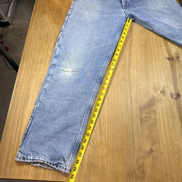Vtg Carhartt Flannel Lined Jeans Mens 36x30 Light Blue Dungaree Work Distressed‎ - Picture 12 of 16
